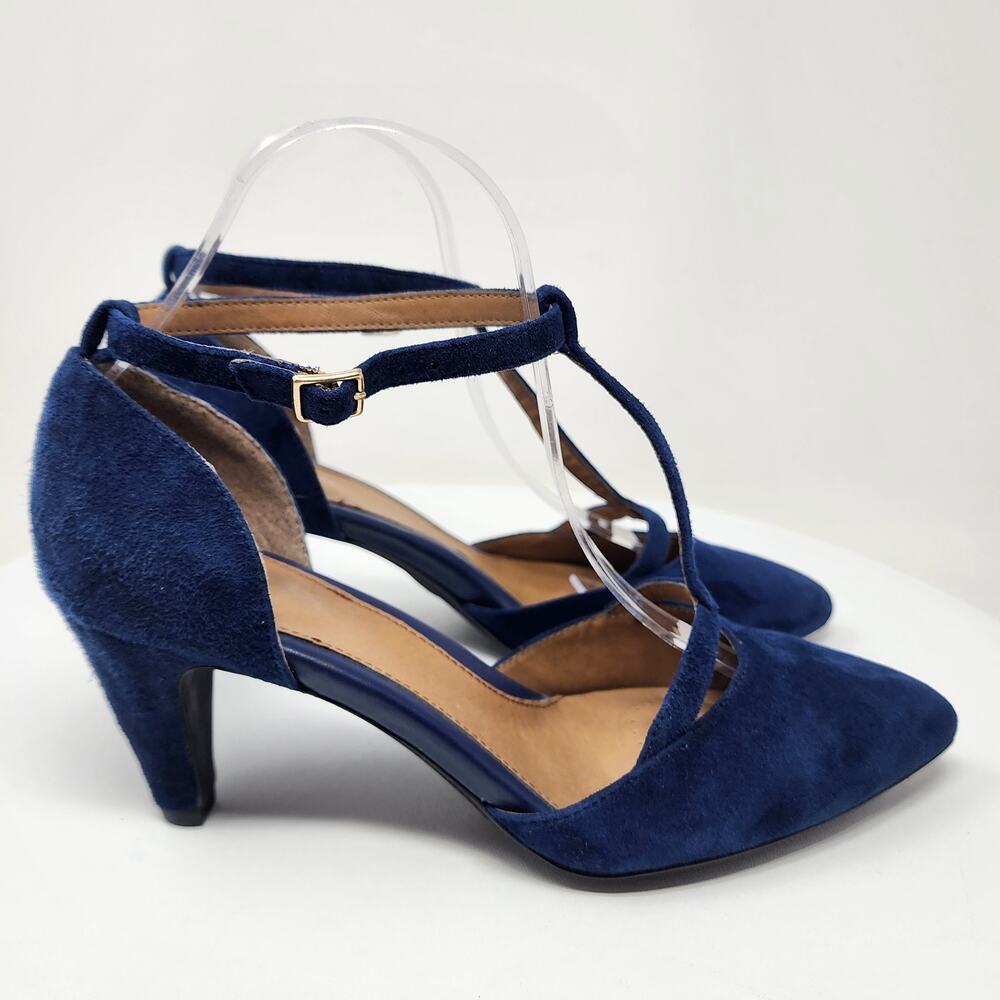 Sofft T-Strap Pumps Women 9M Blue Suede Pointed Toe Ankle Strap Heels 1540527 - Picture 2 of 11